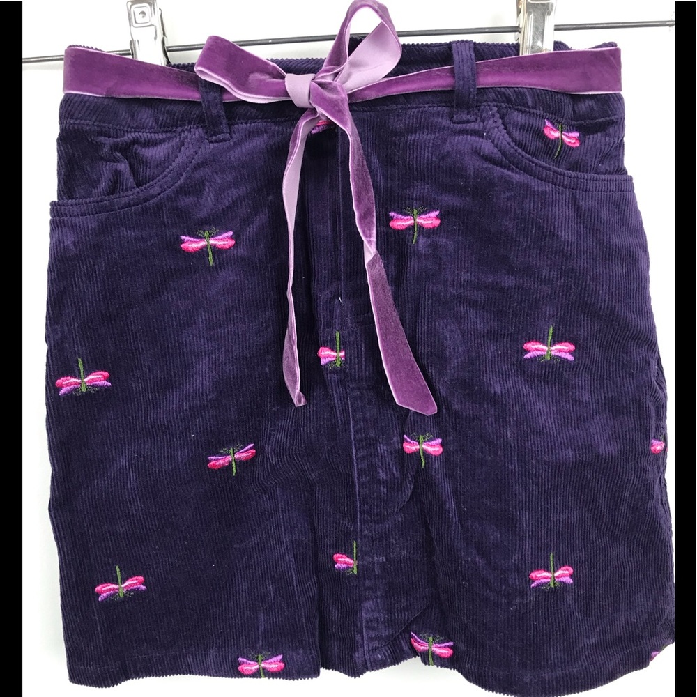 Girls Purple Dragonfly Corduroy Skirt Sz 8